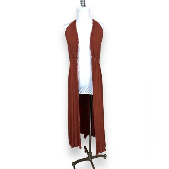 Womenโs Windsor rusty red long open front top dress duster vest size large boho - Picture 10 of 10